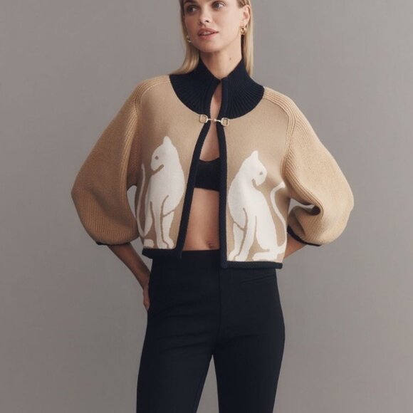 Anthropologie Maeve Knit Cat Cardigan Sweater Cape Kitty Cats Shrug XL NWT - Picture 6 of 7